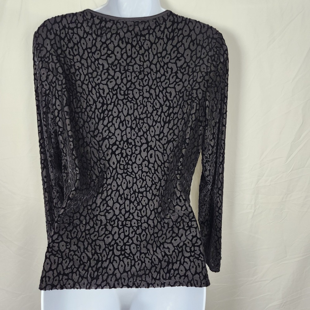 Calvin Klein Velvet Burnout Leopard Print Top Black Gray Long Sleeve M - Picture 4 of 8